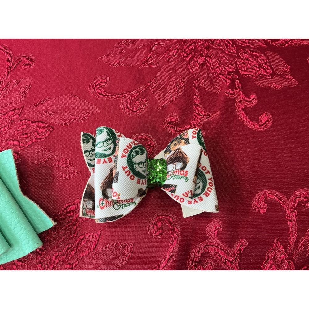Handmade Hair Bow Set 3pc AChristmas Story Vampirina Mint Faux Leather Alligator - Picture 8 of 9